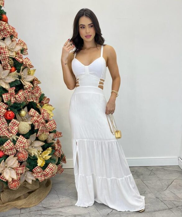 Vestido Longo Raquel com Alça Regulável e Bojo Branco - Fernanda Ramos Store