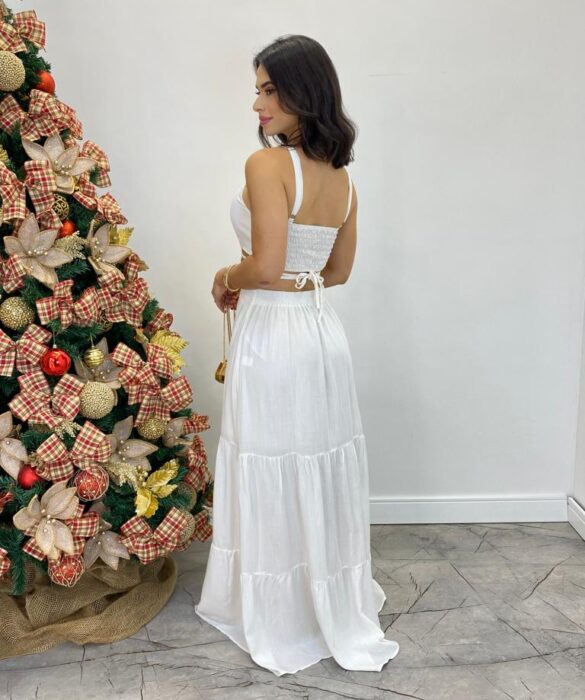 Vestido Longo Raquel com Alça Regulável e Bojo Branco - Fernanda Ramos Store