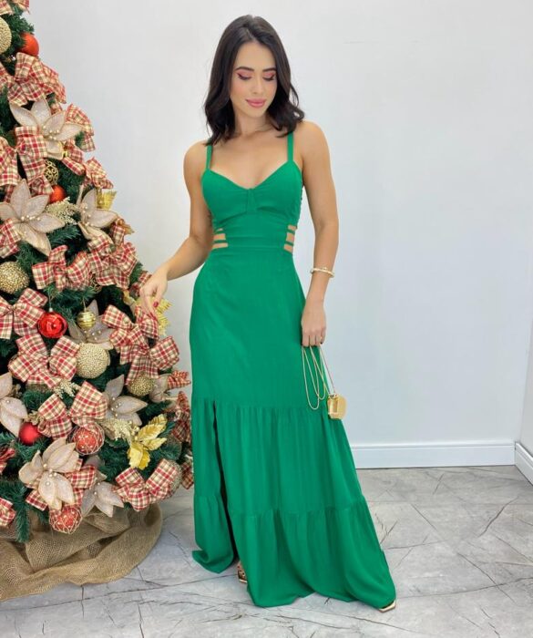 Vestido Longo Raquel com Alça Regulável e Bojo Verde - Fernanda Ramos Store