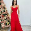 Vestido Longo Raquel com Alça Regulável e Bojo Vermelho - Fernanda Ramos Store