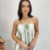 Vestido Longo sem Bojo com Amarração no Pescoço Listrado Verde - Fernanda Ramos Store