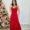 Vestido Longo Valentina com Bojo e Botões Falsos Vermelho - Fernanda Ramos Store