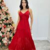 Vestido Longo Valentina com Bojo e Botões Falsos Vermelho - Fernanda Ramos Store