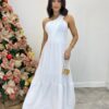 Vestido Longo Branco Ayla com Bojo Nula Manga - Fernanda Ramos Store