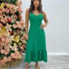 Vestido Longuete com Bojo e Botões Alça Regulável Verde - Fernanda Ramos Store