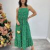 Vestido Longuete Júlia Viscolinho sem Bojo Estampado Verde - Fernanda Ramos Store