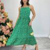 Vestido Longuete Júlia Viscolinho sem Bojo Estampado Verde - Fernanda Ramos Store