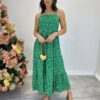 Vestido Longuete Júlia Viscolinho sem Bojo Estampado Verde - Fernanda Ramos Store