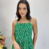 Vestido Longuete Júlia Viscolinho sem Bojo Estampado Verde - Fernanda Ramos Store