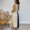 Vestido Midi Amplo sem Bojo Alça Larga Azul Marinho e Bege - Fernanda Ramos Store