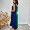 Vestido Midi Amplo sem Bojo Alça Larga Azul Marinho e Verde - Fernanda Ramos Store