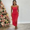 Vestido Midi Ana Júlia com Bojo e Fenda Lateral Vermelho - Fernanda Ramos Store