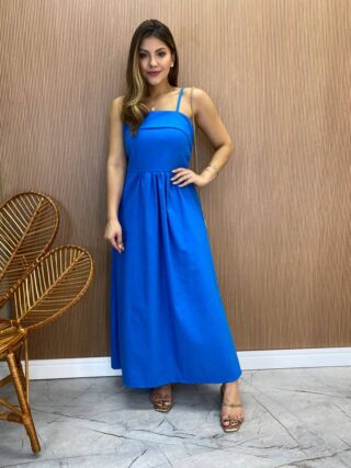 Vestido Midi Ana Júlia de Linho com Amarração Atrás Azul - Fernanda Ramos Store