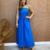 Vestido Midi Ana Júlia de Linho com Amarração Atrás Azul - Fernanda Ramos Store