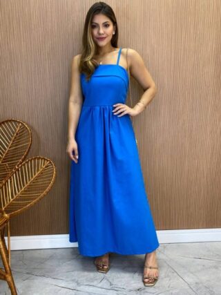 Vestido Midi Ana Júlia de Linho com Amarração Atrás Azul - Fernanda Ramos Store