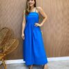 Vestido Midi Ana Júlia de Linho com Amarração Atrás Azul - Fernanda Ramos Store