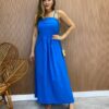 Vestido Midi Ana Júlia de Linho com Amarração Atrás Azul - Fernanda Ramos Store