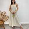 Vestido Midi Ana Júlia de Linho com Amarração Atrás Cru - Fernanda Ramos Store