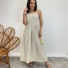 Vestido Midi Ana Júlia de Linho com Amarração Atrás Cru - Fernanda Ramos Store