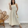 Vestido Midi Ana Júlia de Linho com Amarração Atrás Cru - Fernanda Ramos Store