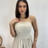 Vestido Midi Ana Júlia de Linho com Amarração Atrás Cru - Fernanda Ramos Store