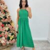 Vestido Midi Ana Júlia de Linho com Amarração Atrás Verde - Fernanda Ramos Store