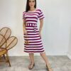 Vestido Midi Ana sem Bojo com Amarração de Malha Listrado Roxo - Fernanda Ramos Store