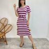 Vestido Midi Ana sem Bojo com Amarração de Malha Listrado Roxo - Fernanda Ramos Store