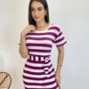 Vestido Midi Ana sem Bojo com Amarração de Malha Listrado Roxo - Fernanda Ramos Store