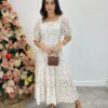 Vestido Midi Antonella sem Bojo Manga Princesa Laise Branco - Fernanda Ramos Store