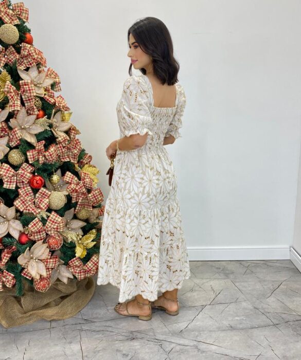 Vestido Midi Antonella sem Bojo Manga Princesa Laise Branco - Fernanda Ramos Store