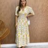 Vestido Midi Bia sem Bojo com Lastex Off White Estampa Floral - Fernanda Ramos Store