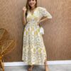 Vestido Midi Bia sem Bojo com Lastex Off White Estampa Floral - Fernanda Ramos Store