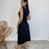 Vestido Midi de Linho Preto Alça Grossa com Bolsos - Fernanda Ramos Store