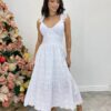 Vestido Midi Ingrid de Laise com Bojo Alça com Babado Branco - Fernanda Ramos Store