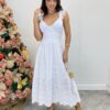 Vestido Midi Ingrid de Laise com Bojo Alça com Babado Branco - Fernanda Ramos Store