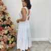 Vestido Midi Ingrid de Laise com Bojo Alça com Babado Branco - Fernanda Ramos Store