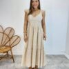 Vestido Midi Ingrid de Laise com Bojo Alça com Babado Nude - Fernanda Ramos Store