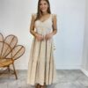 Vestido Midi Ingrid de Laise com Bojo Alça com Babado Nude - Fernanda Ramos Store