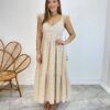 Vestido Midi Ingrid de Laise com Bojo Alça com Babado Nude - Fernanda Ramos Store