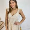 Vestido Midi Ingrid de Laise com Bojo Alça com Babado Nude - Fernanda Ramos Store