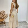 Vestido Midi Ingrid de Laise com Bojo Alça com Babado Nude - Fernanda Ramos Store