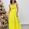 Vestido Midi Isabella com Bojo e Alça Regulável Amarelo - Fernanda Ramos Store