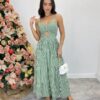 Vestido Midi Isabella com Bojo e Alça Regulável Listrado Verde - Fernanda Ramos Store