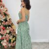 Vestido Midi Isabella com Bojo e Alça Regulável Listrado Verde - Fernanda Ramos Store