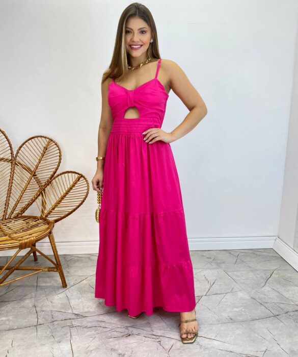 Vestido Midi Isabella com Bojo e Alça Regulável Pink - Fernanda Ramos Store