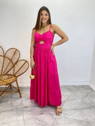 Vestido Midi Isabella com Bojo e Alça Regulável Pink - Fernanda Ramos Store