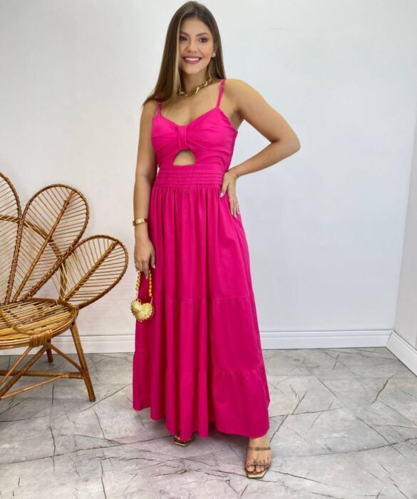 Vestido Midi Isabella com Bojo e Alça Regulável Pink - Fernanda Ramos Store