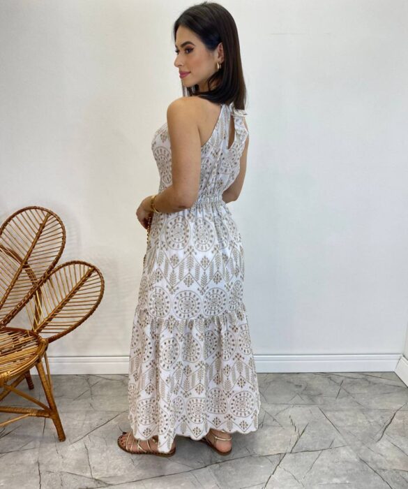 Vestido Midi Isabella de Laise Off White sem Bojo Bordado - Fernanda Ramos Store