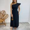 Vestido Midi Lorena com Bojo e Amarração Atrás Nula Manga Preto - Fernanda Ramos Store